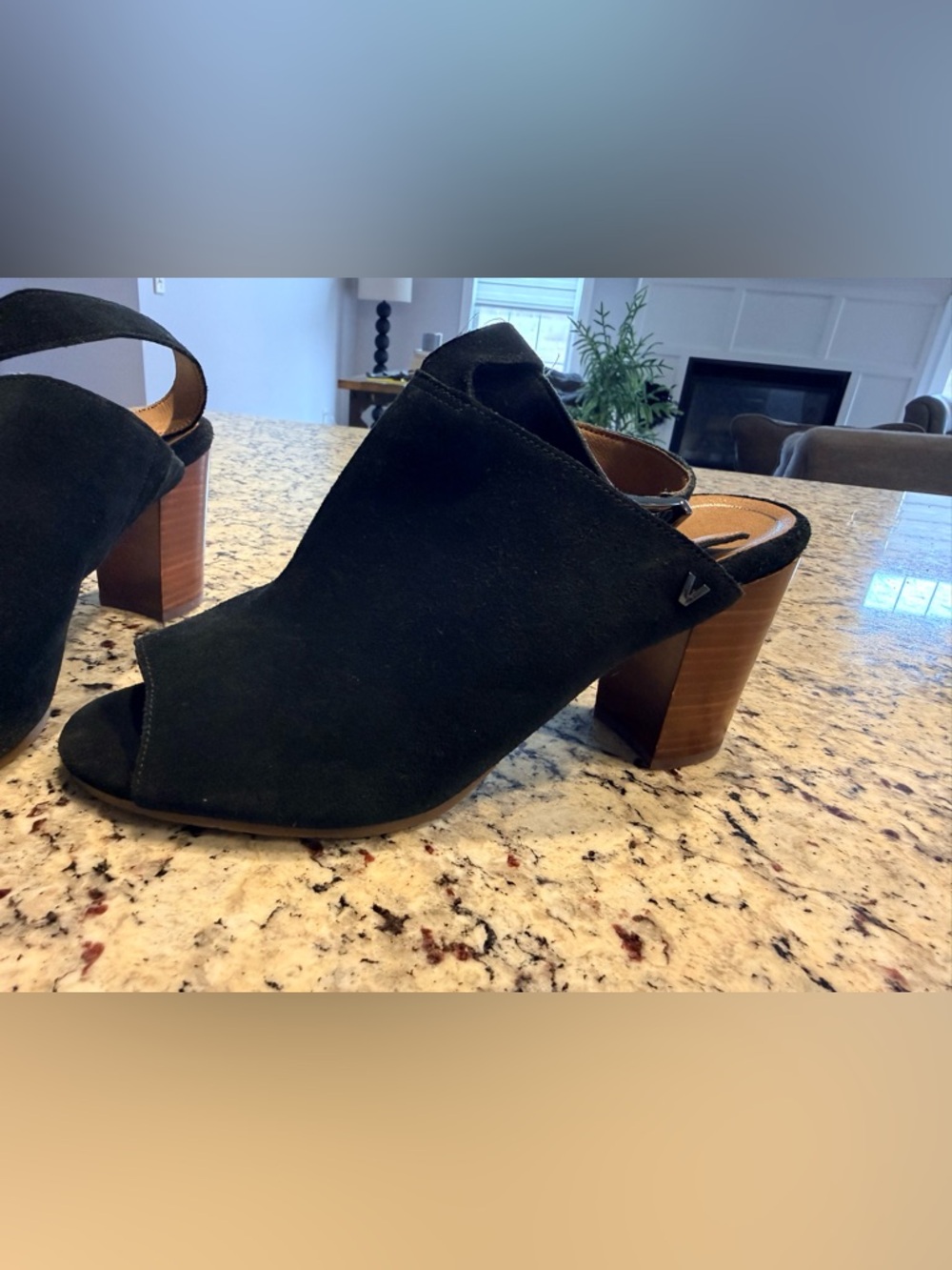 Vionic Black Suede Open-Toe Block Heel Mule